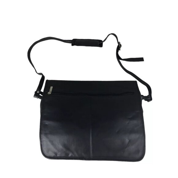 Wilsons Leather Unisex Black Inner Dividers Snap Crossbody Strap Messenger Bag